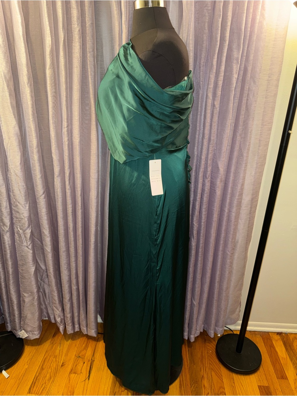 NWT Emerald Green One-Shoulder Satin Corset Formal Gown - Picture 2 of 5